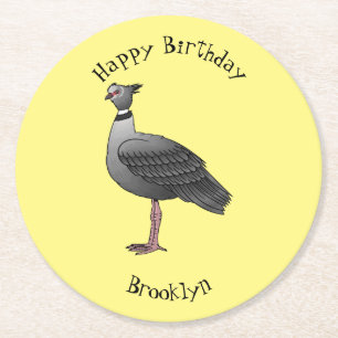 Southern screamer bird cartoon illustration round paper coaster