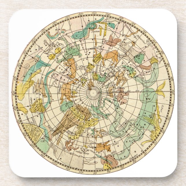 Southern Sky Star Chart and Constellations Map Coaster (Front)