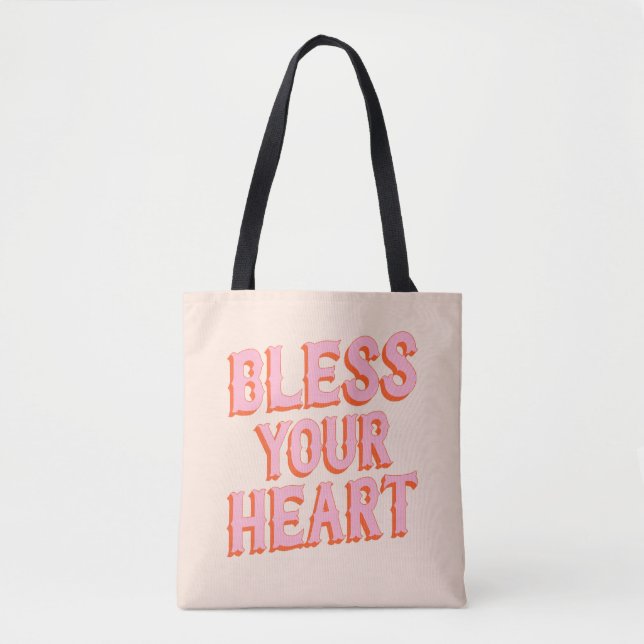 Southern Snark: Bless Your Heart (pink & orange) Tote Bag (Front)