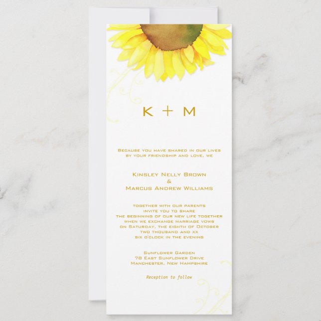Southern Sunflower Monogram Wedding Invitation (Front)