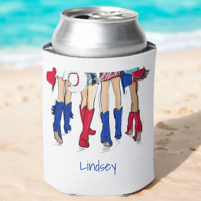 Southern Texas Ladies Fashion Cowboy Boots Blue Can Cooler (Creator Uploaded)