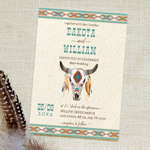 Southern western boho tribal ranch wedding invitation