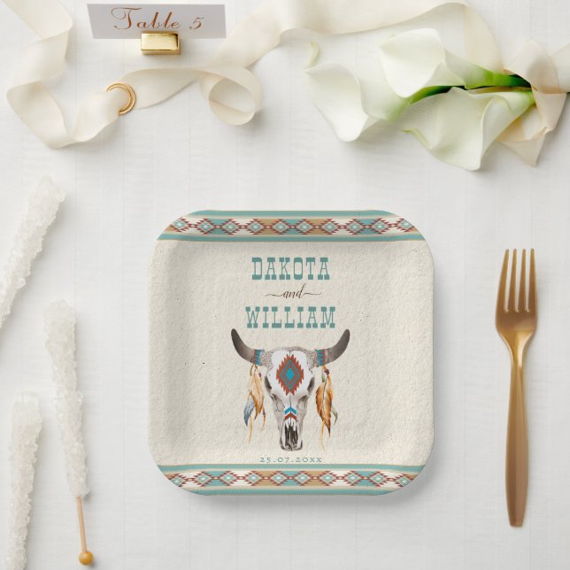 Southern western boho tribal ranch wedding  paper plate (Wedding)