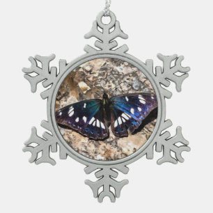 Southern White Admiral Blue Butterfly Painting Snowflake Pewter Christmas Ornament