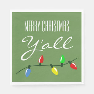 Southern Ya'll Merry Christmas Tree Lights Funny Napkin