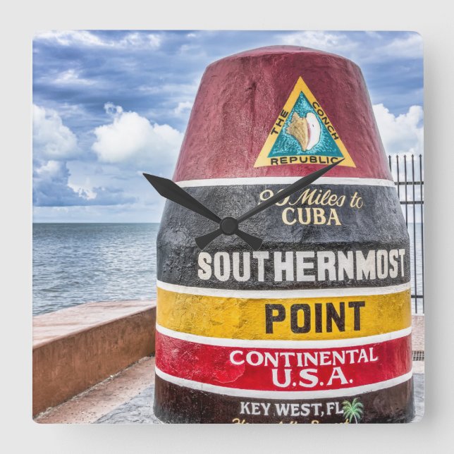 Southernmost Point Key West Square Wall Clock (Front)