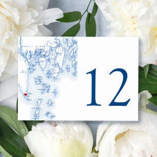 Southport Boothbay Harbour Map Elegant Navy Weddin Table Number