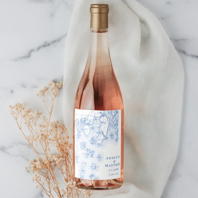 Southport Boothbay Harbour Map Elegant Navy Weddin Wine Label (Creator Uploaded)