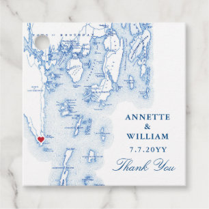 Southport Maine Map Navy Blue Wedding Favour Tags