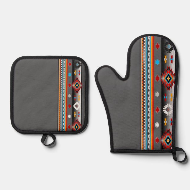 Southwest #1 - colour customizeable oven mitt & pot holder set (Front)