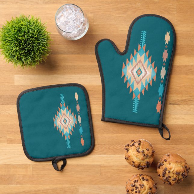 Southwest 4 - changeable colour oven mitt & pot holder set (Top Down)
