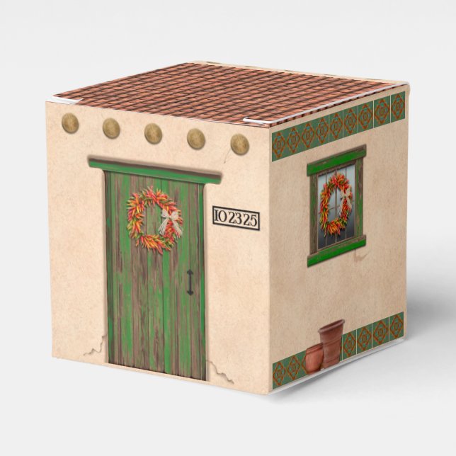 Southwest Adobe Terracotta Tile House Personalized Favour Box (Front Side)
