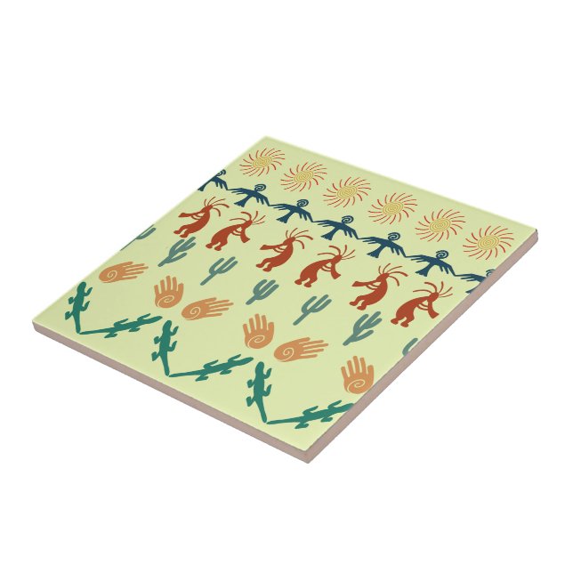 Southwest American Indian Tribal Petroglyphs Art Ceramic Tile (Side)