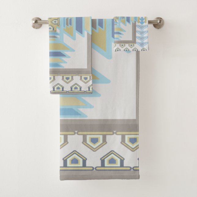 Southwest Blues Indian Blanket Art Design  Bath Towel Set (Insitu)