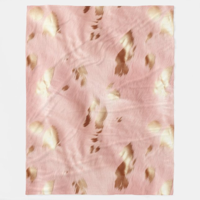 Southwest Blush Pink Gold Cowgirl Cowhide Fleece Blanket (Front)