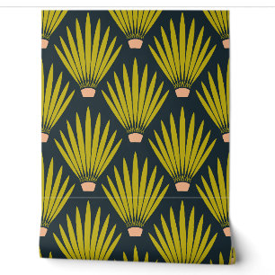Southwest Boho Desert Cactus Palm Leaves - Navy Wallpaper