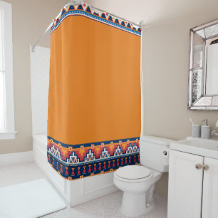 Southwest Boho Orange Blue Native Style Pattern Shower Curtain