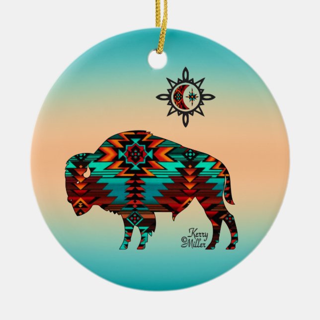 Southwest Buffalo Ceramic Ornament (Front)