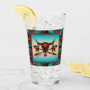 Southwest Buffalo Skull And Arrows Glass