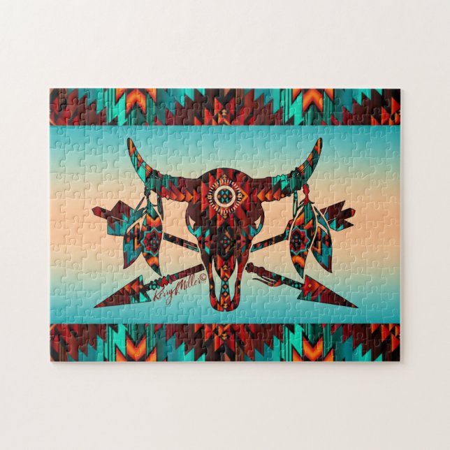 Southwest Buffalo Skull And Arrows Jigsaw Puzzle (Horizontal)
