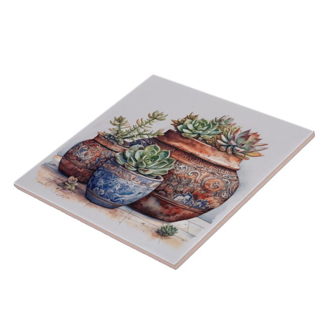 Southwest Cactus and Succulents  Ceramic Tile (Side)