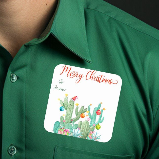 Southwest Cactus Christmas Gift Tag Sticker Label (Creator Uploaded)