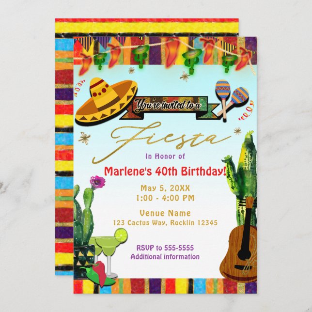 Southwest Cactus Cinco De Mayo Fiesta Party Invitation (Front/Back)