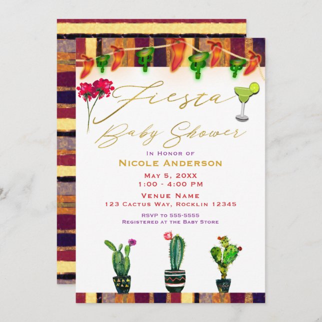 Southwest Cactus Modern Fiesta Baby Shower Party Invitation (Front/Back)