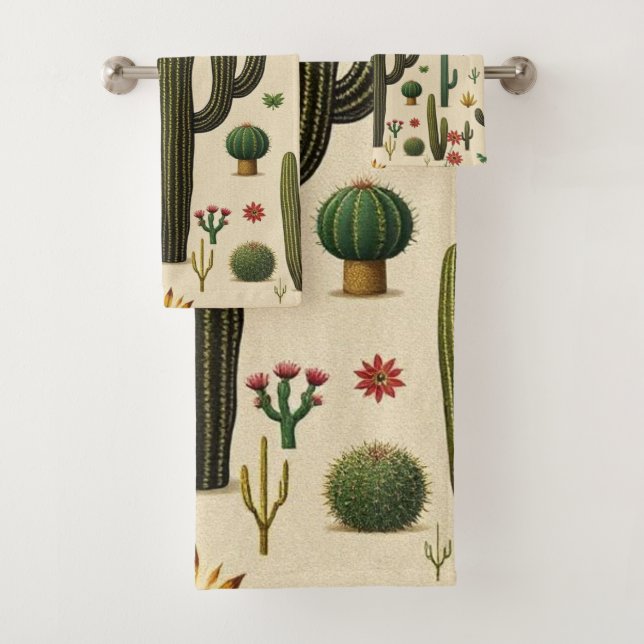 Southwest Cactus Pattern Bath Towel Set (Insitu)