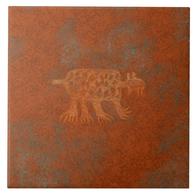 Southwest Canyons Bobcat Petroglyph  Ceramic Tile (Front)