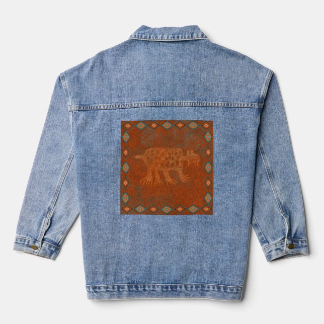 Southwest Canyons Bobcat Petroglyph  Denim Jacket (Back)