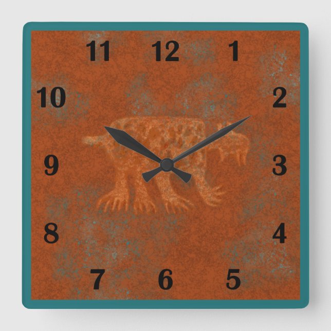 Southwest Canyons Bobcat Petroglyphs Regular Style Square Wall Clock (Front)