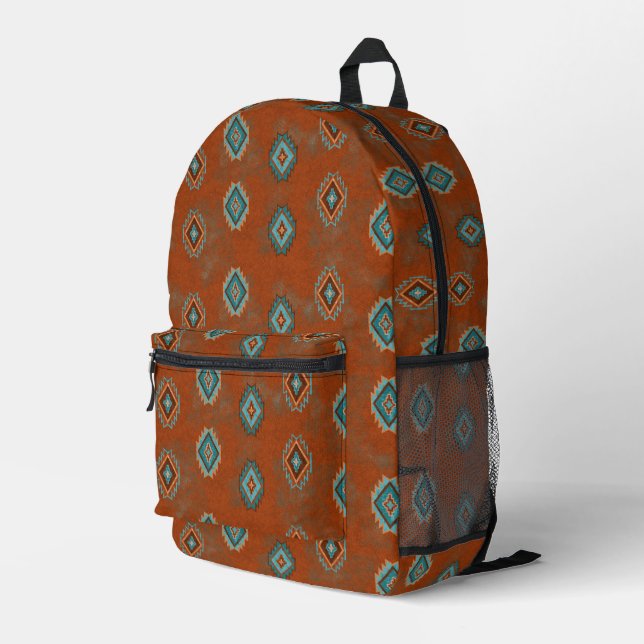 Southwest Canyons Copper Colour Diamond Geometric  Printed Backpack (Back Corner Right)