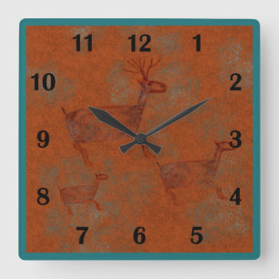 Southwest Canyons Deer Petroglyphs Regular Style Square Wall Clock
