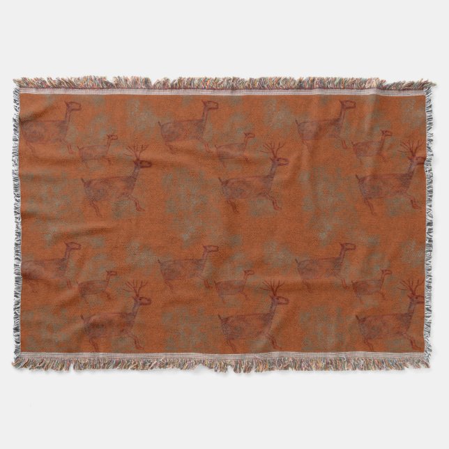 Southwest Canyons Deer Petroglyphs Throw Blanket (Front)