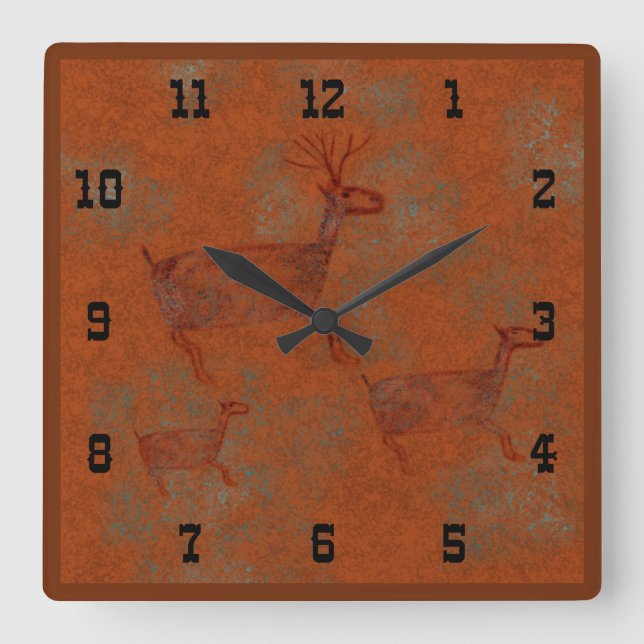 Southwest Canyons Deer Petroglyphs Western Style S Square Wall Clock (Front)