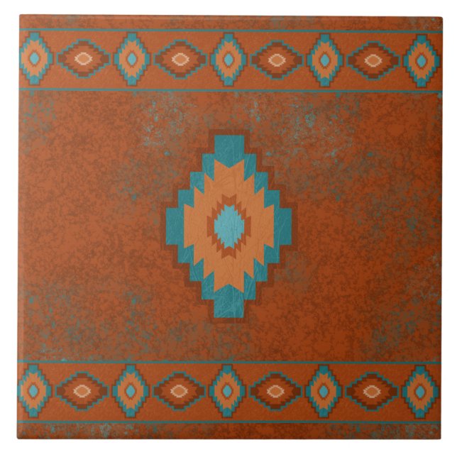 Southwest Canyons Diamond Geometric Border Ceramic Tile (Front)
