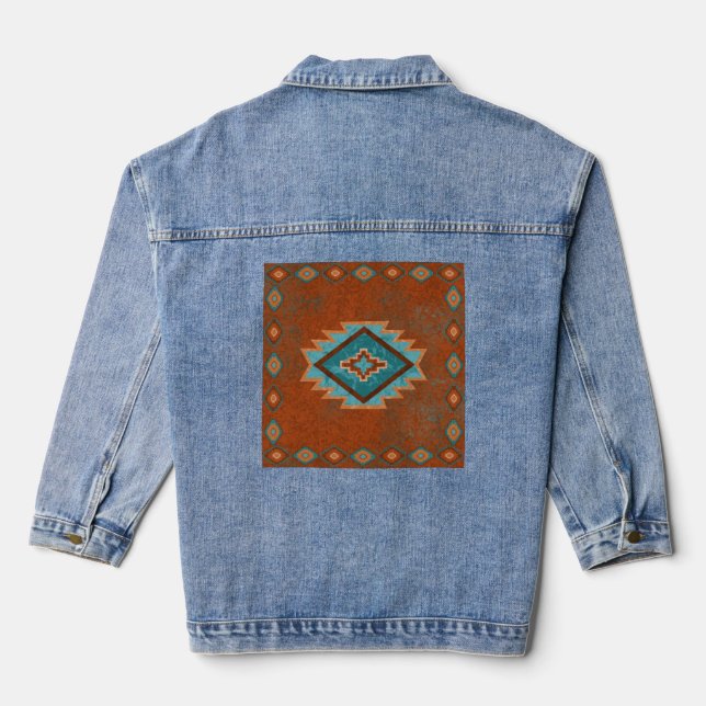 Southwest Canyons Geometric Diamond Design Denim Jacket (Back)