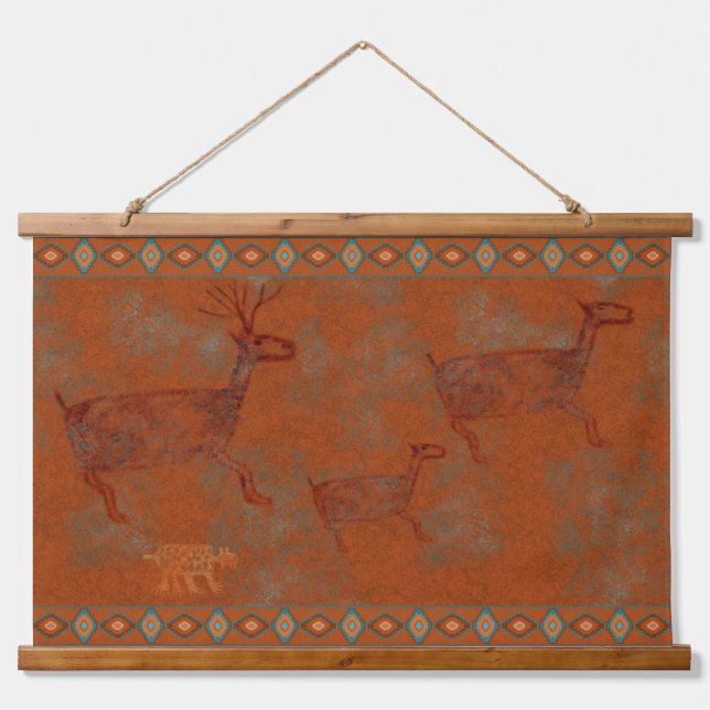 Southwest Canyons Petroglyphs Deer and Bobcat Hanging Tapestry (Front)