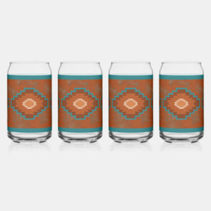 Southwest Canyons Turquoise Diamond Design Can Glass
