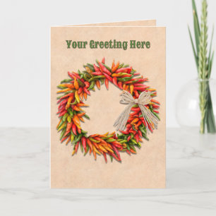 Southwest Chile Pepper Ristra Wreath Personalised Card