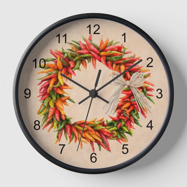 Southwest Chile Ristra Regular Numbers Framed Clock (Front)