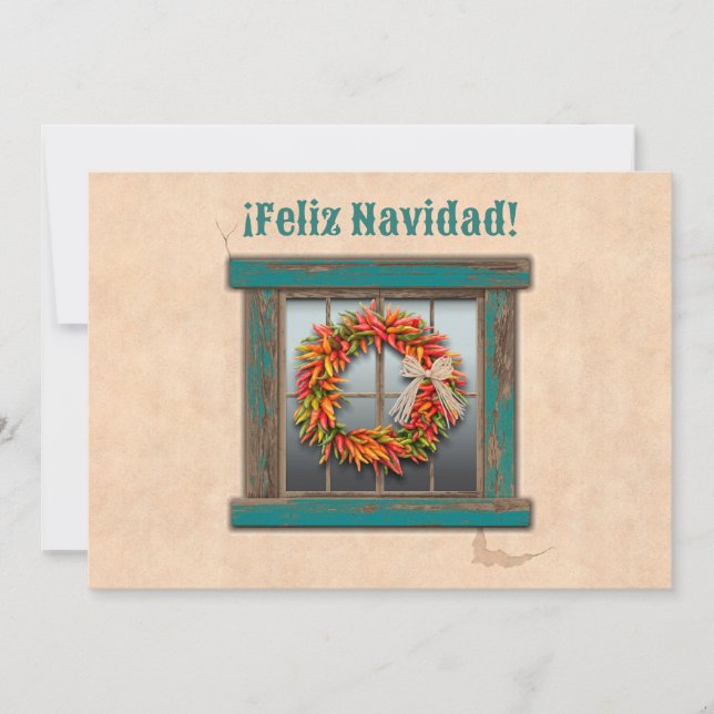 Southwest Chile Ristra Wreath Flat Holiday Card (Front)