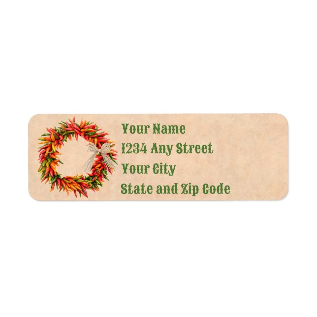 Southwest Chile Ristra Wreath Holiday Address Return Address Label (Front)