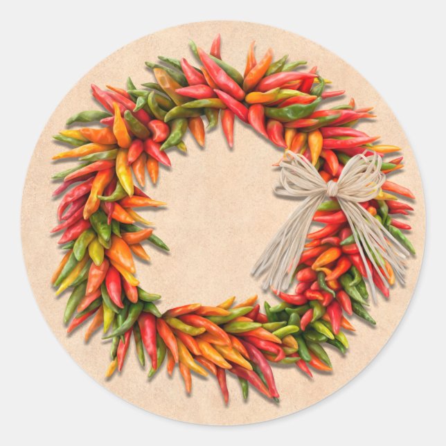 Southwest Chile Ristra Wreath Holiday Christmas Classic Round Sticker (Front)