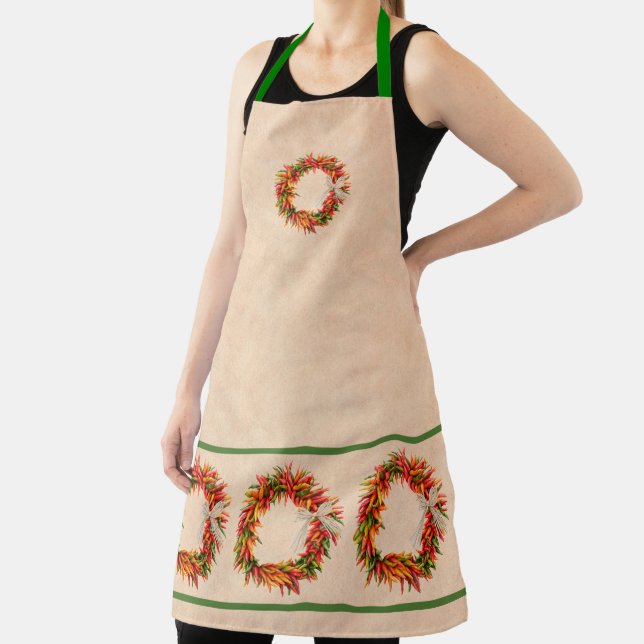 Southwest Chile Ristra Wreath on Adobe Wall Apron (Insitu)