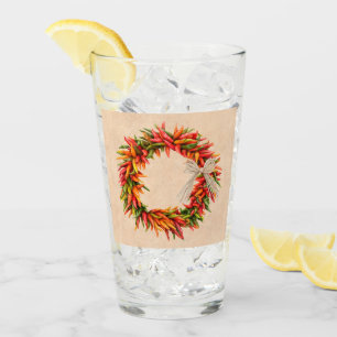 Southwest Chile Ristra Wreath on Adobe Wall Glass