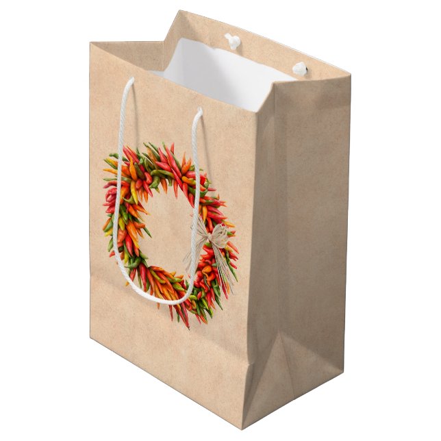 Southwest Chile Ristra Wreath on Adobe Wall Medium Gift Bag (Front Angled)