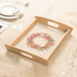 Southwest Chile Ristra Wreath on Adobe Wall Serving Tray