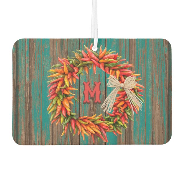 Southwest Chile Ristra Wreath Personalised Initial Car Air Freshener (Front)